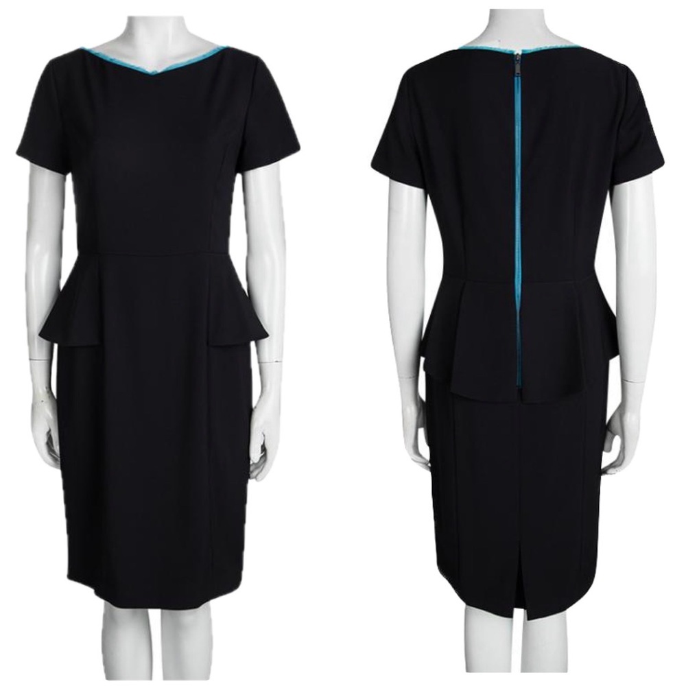 Elie Tahari Black Short Sleeve Half Peplum Sybil Dress 8
